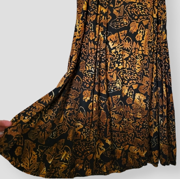 VINTAGE JAVA LAVA Tribal Tropical Floral Sun Dress Black & Brown - Picture 3 of 13